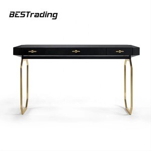 Black wood console table with stools