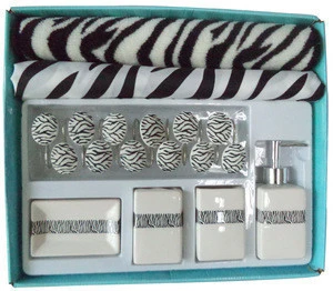 Black zebra shower curtain with bath mat set