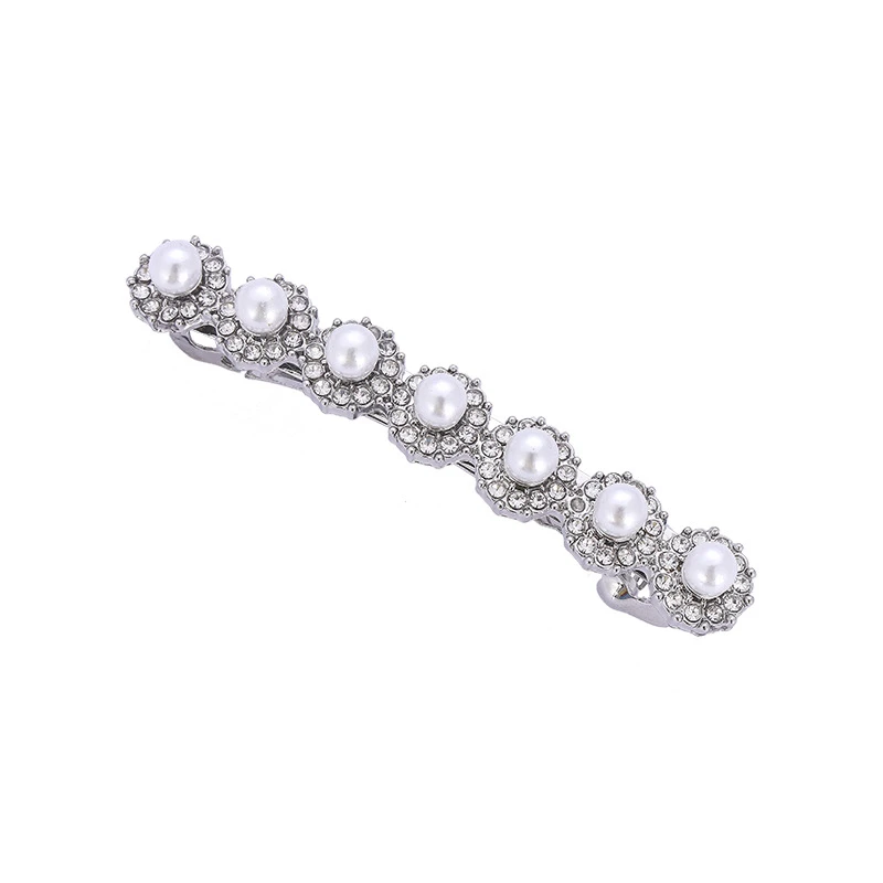 Bling Nickel Plated Crystal Hairpin Two Row Rhinestone Hair Barrette Clip Hair Accessories Clear Rhinestone Crystal Barrette