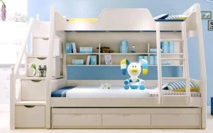 Bunk Bed 3 Beds with Staircase Cabinet Cheap Kids Furniture