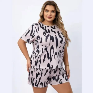 C CLOTHING Womens 2 Piece Set Leopard Print Plus Size Pajamas Shorts Big Size T-shirts For Women