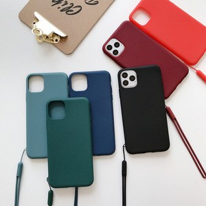 Candy Color Liquid Silicone Phone Cover with Strap Cell Phone Case for iPhone 11 Pro