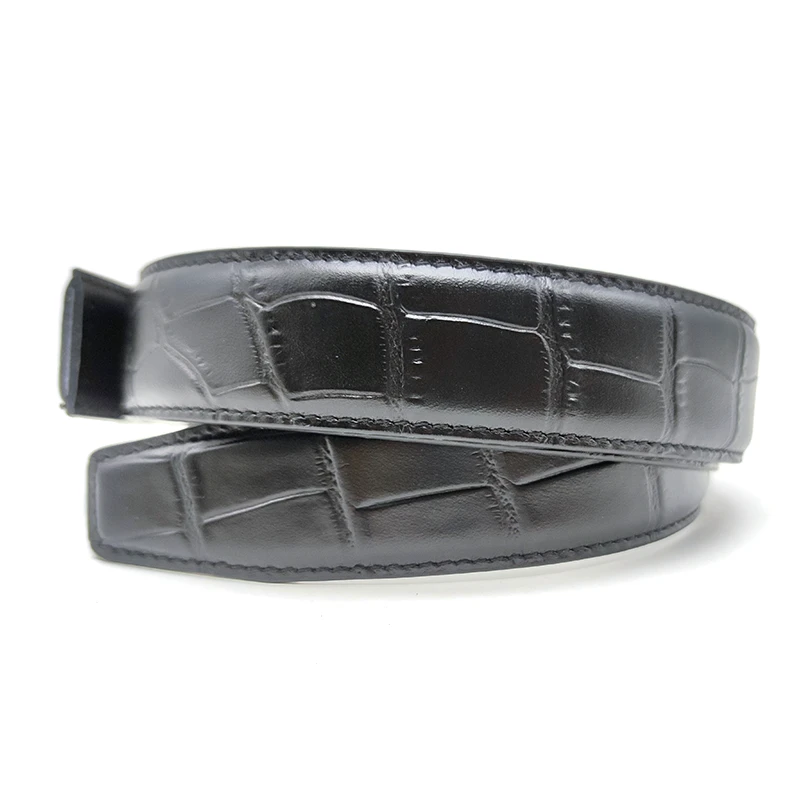 Carosung Custom Logo Split Cow Leather Men Crocodile Black Strap Waist Belt 32mm 35mm