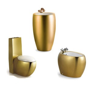 Chaozhou One Piece Ceramic toilet bowl gold color