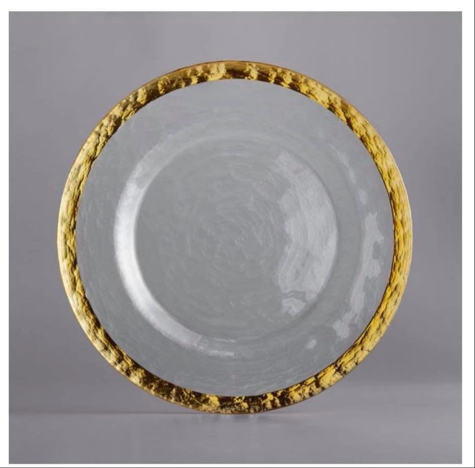 Cheap 13 Wedding Events Gold Glass Charger Plate in Wholesale