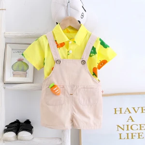 Children summer new short-sleeved stitching style polo shirt + daily-wear plaid shorts suit 1-3 years old children s clothes