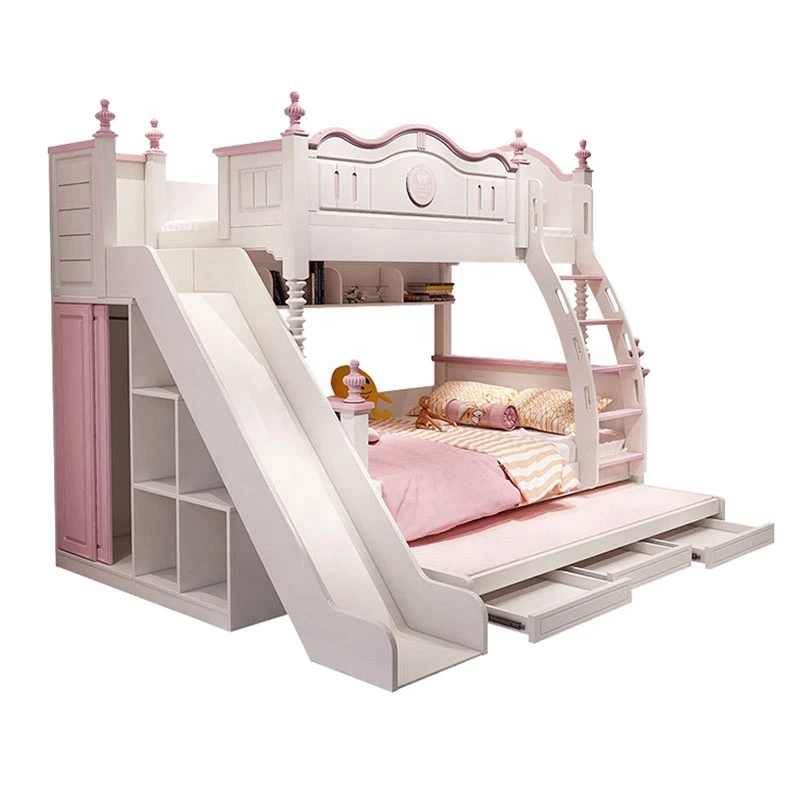 Childrens Bed Girl Princess With Desk, Princess Bunk Beds For Girls