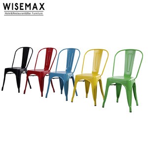 China factory cheaper price vintage industrial colorful stackable iron frame restaurant dining chair metal