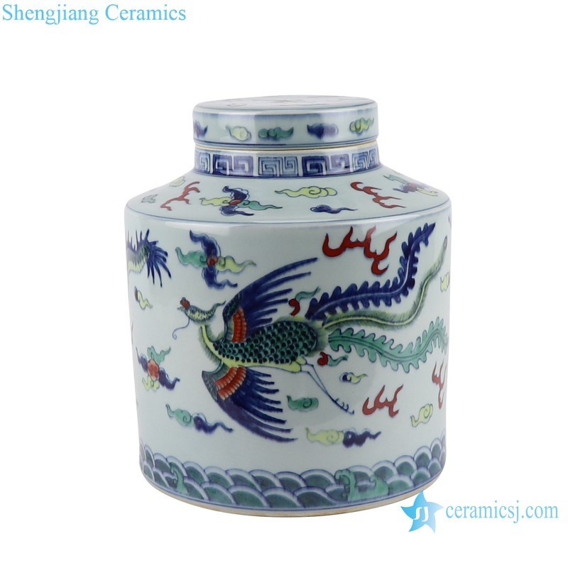 Colorful Dragon Pattern Porcelain Straight Storage Jars Ceramic Tea Canister