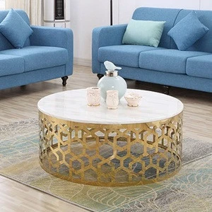 Contemporary Luxury Round Visionnaire Marble Top Gold Stainless Steel Base Coffee Table