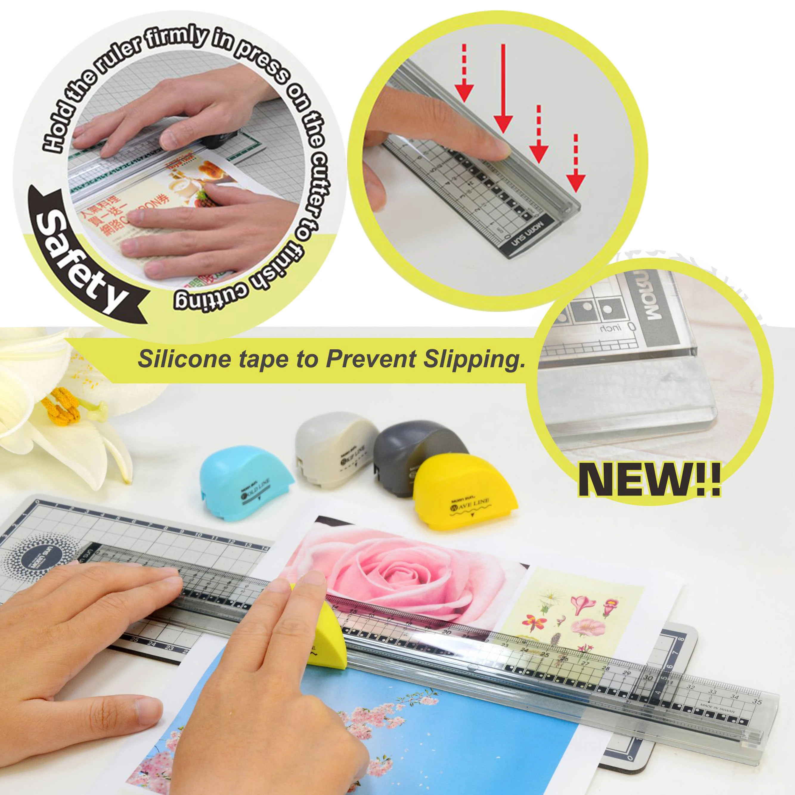 Convenient cutting paper Ruler Cutter Paper Scrapbook Trimmer with sliding track Silicon tape to prevent slipping