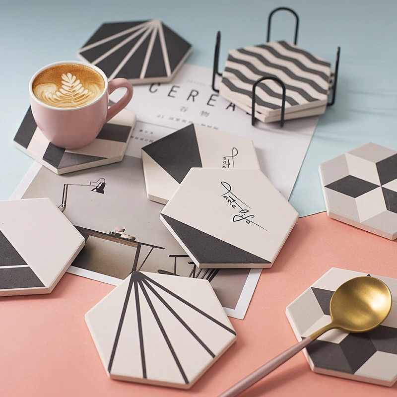 Creative and customizable pattern anti-scalding heat insulation pad dining table mat hexagonal thermos mug coffee cup mat