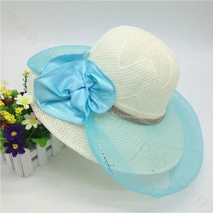 Custom 100% polyester summer bowknot beach hat wholesale chinese straw hats for sale