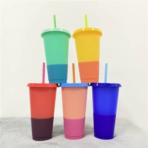 Custom hot sell creative healthy pp plastic 700ml/22oz coffee juice cup sensitive temperature color change beer cup
