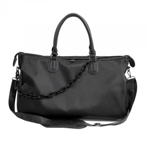 Custom leather trim tote luggage travel bags waterproof nylon duffel bag