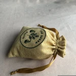 Custom Logo Embroidery Jute Hessian Burlap Gift Drawstring Bag Soft Beige Jute Coffee Tea Packaging Bag