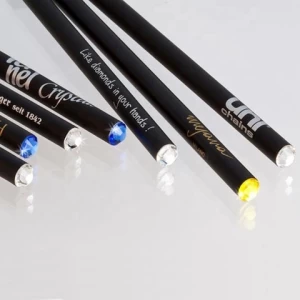Custom Logo Printed Black Wooden Pencil with Crystal Top