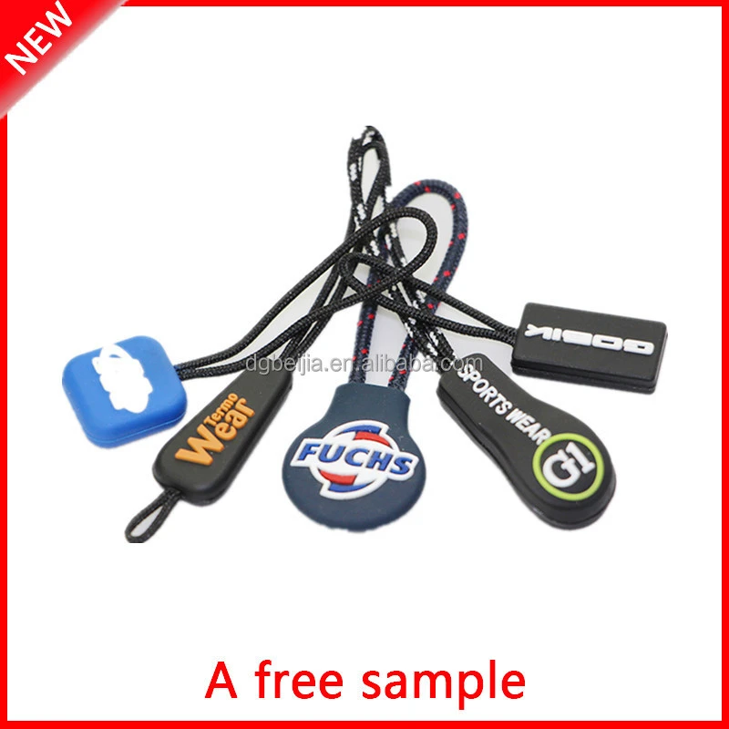 Custom rubber zipper puller, silicone soft pvc zipper pull for clothing