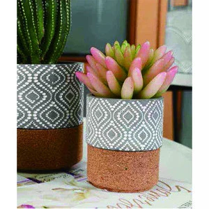 Custom Small Size Gray Cup Shaped Cement Garden Flower Pot With Cork Base Accessory