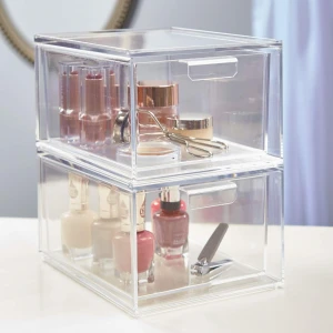 customized clear stackable plexiglass cosmetic storage box acrylic makeup drawer organizer