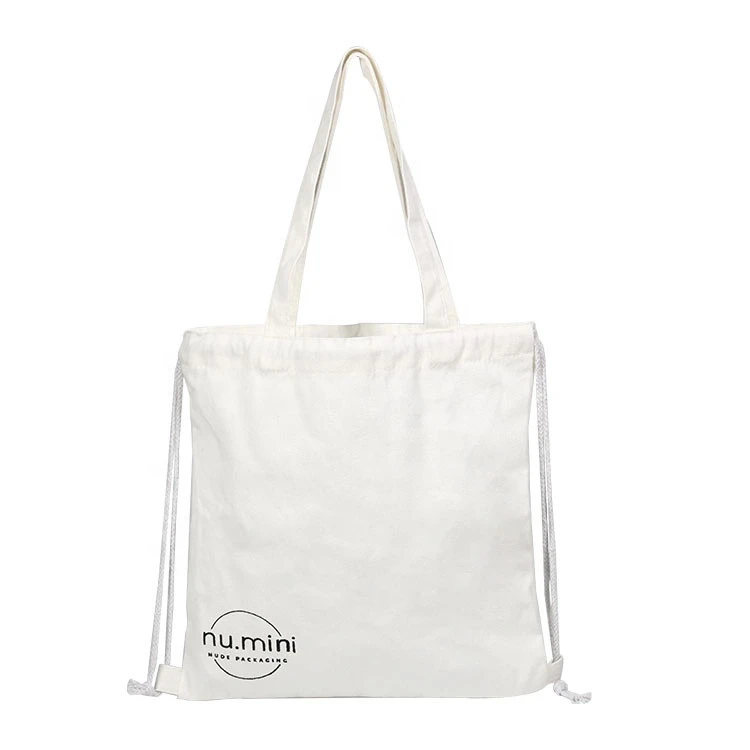 Customized Logo Drawstring Recycled Cotton Shopping Bag With Rope Handle