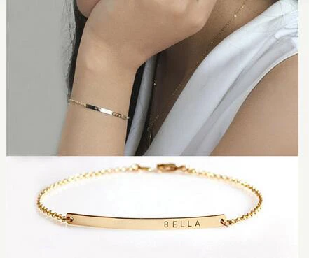 Customized Name Engraved Personalized Bar Bracelet GPS Longitude Latitude Bracelet Fashionable simple metal gold round bracelet