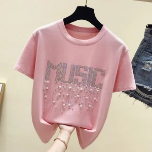 czm11757a summer women shirts new style female shirt korean ladies shirts with beads