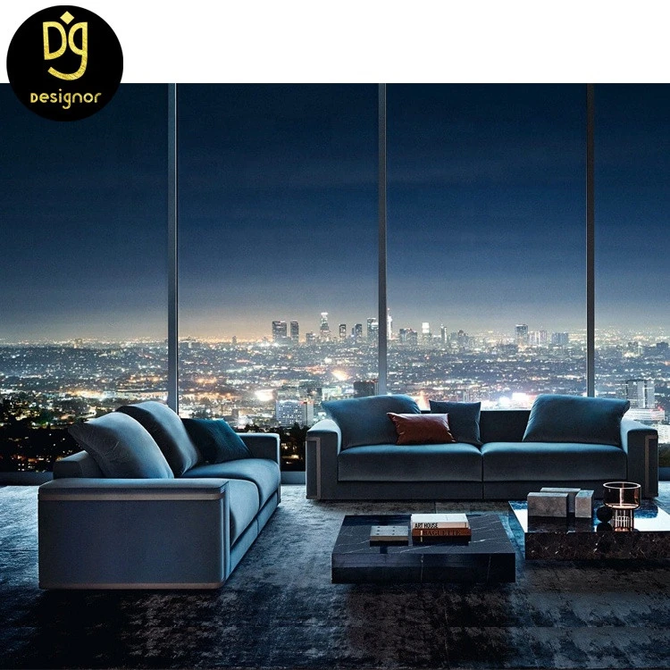 DG201117SA1 Italian modern luxury designer l shaped gray tufted velvet sectional sofa set living room furniture