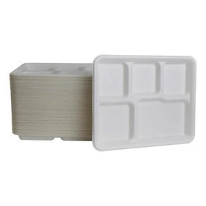 Disposable Biodegradable  Plates with 5 Compartments Sugarcane Bagasse Dishes
