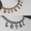 DIY Baguette Letter Mens Miami BLING Hiphop Name Necklace Personalised Mens Cuban Link Chain Initial Letter Choker Necklace