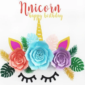 DIY Unicorn Party Supplies Flowers Wall Wedding Decor with Glitter Horn Ear Eyelashes for Girl Birthday Baby Shower Unicorn