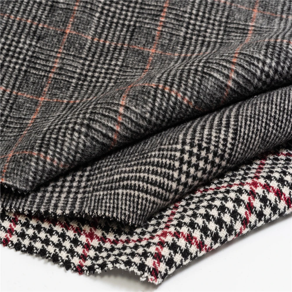 double face wool fabric dark color wool  factory polyester tartan fabric high quality wool blend checked fabric