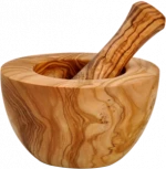 Eco-friendly Natural Olive Wood (HandMade) Mortar & Pestle Smooth Style 10cm (M001)