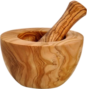 Eco-friendly Natural Olive Wood (HandMade) Mortar & Pestle Smooth Style 10cm (M001)