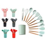 Factory Direct Lowest Price Non-Stick Pan Silicone kitchenware Wooden Handles 12PCS Silicone Kitchen Utensils Set
