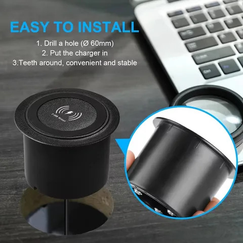 Factory sales 15W Embedded Furniture Wireless Charger with Pop Up Retractable 2 USB Charging Ports for Office Table Use