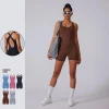 Fall Winter New Woman Gym Yoga Shorts Jumpsuit Sleeveless Cross Hollowing Beauty Back Womens Gym Sets Workout Jumpsuit for Women