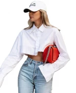 Fashion Ladies' Blouse White Irregular Designs Women Crop Top Turn Down Collar Shirts