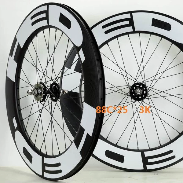 Fix gear bike wheel set 60 / 88mm carbon fiber bicycle rim 700C * 23 / 25 open tube tire track racing wheel