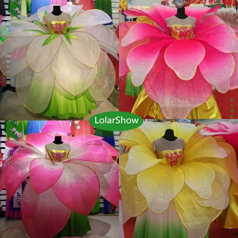 Flamenco Flower Cosplay Costume Long Sleeve Opening Dance Dress Modern Dance Adult Stage Performance Costume