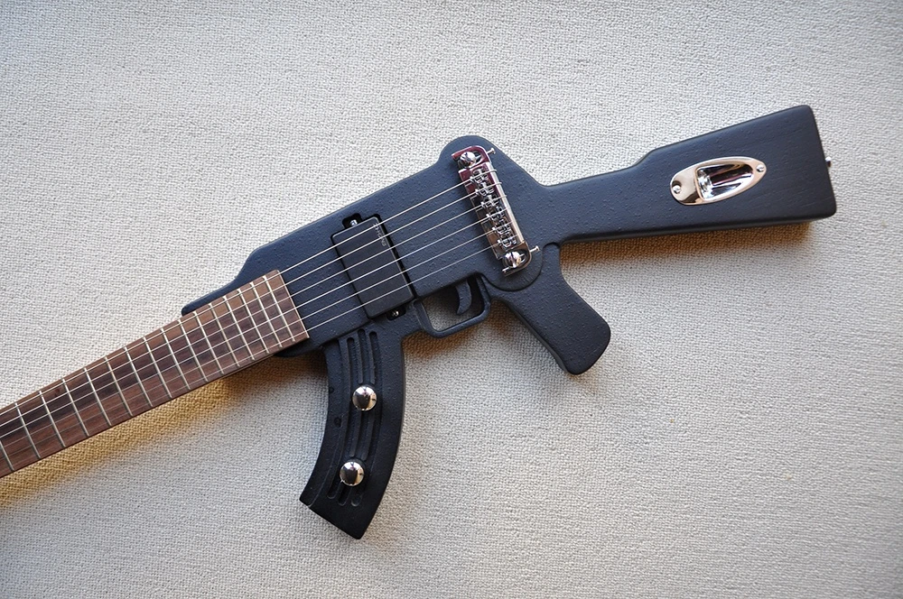 Flyoung Gun shape Musical Instrument Left Handed Black Electric Guitar 6 Strings travel guitar