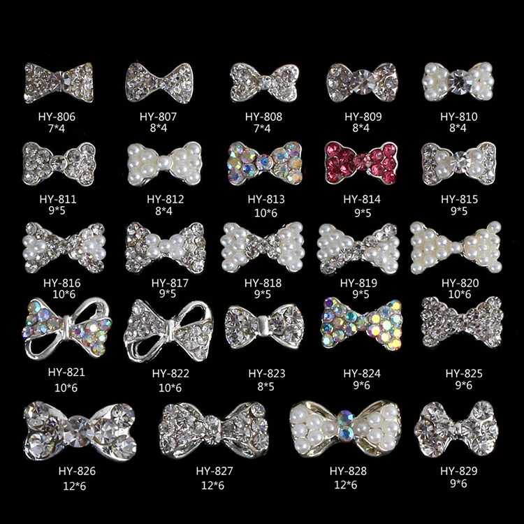 Free Shipping Luxury Shiny Big Bow Tie Rhinestone Nail Charms Pearl Accessories 3D Custom Jewelry Nail Art Supplies