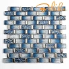 Glass Blue Gradient Tactile Mosaic Tile Linear Stacked Featured Wall Cladding Kitchen Backsplash Swimming Pool Bath Wall Tile