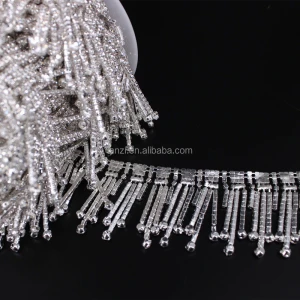 Gold Beaded Crystal Glass Rhinestone Tassel Trimming For Bridal dress Clothing Garment RT-0017