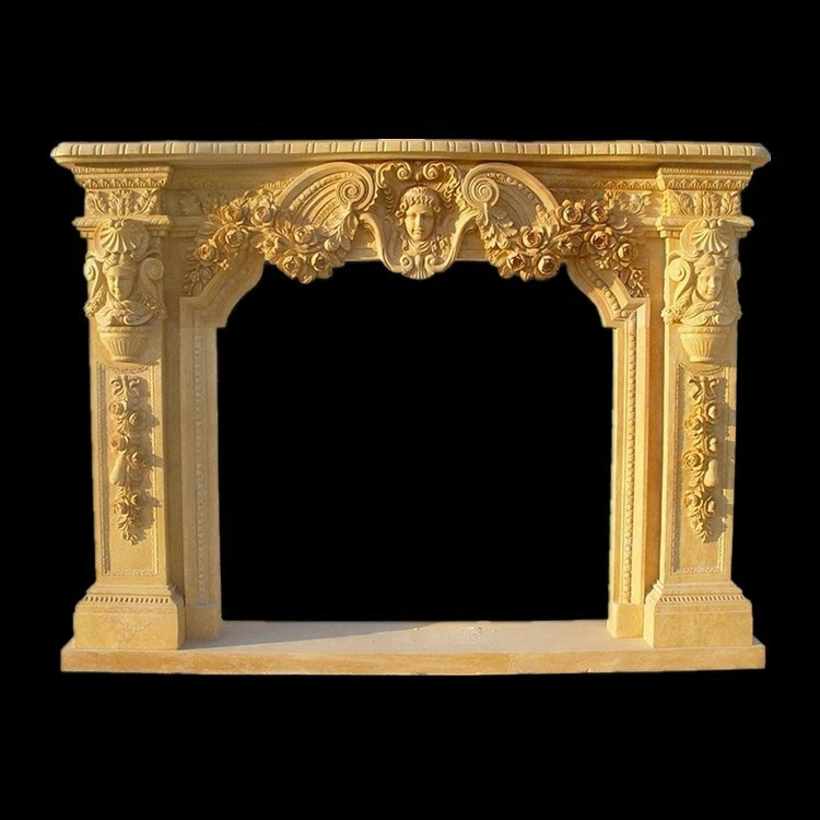 Good Value Man Carving Travertine Gas Marble Fireplaces