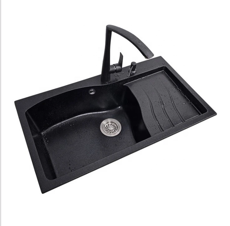 Guangzhou eco-friendly artificial stone black kitchen sink  artificial quartz double bowl  kitchen sink