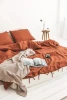 Handmade Cotton Duvet Cover In Burnt Orange With Two Pillow Case Softened and Washed Quilt Bedding Bed Cover Set