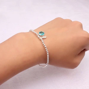 Handmade Jewelry Love Charm 3mm Round Beads Silver Plating Personalized Birthstone Beaded Bracelet