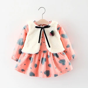 Haobaby,Hot selling,Winter 2019 Korean girls vest dress children 2-piece set with warm wool and lovely baby clothes.