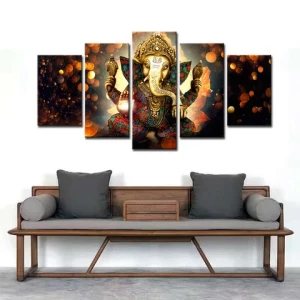 Hd Printed 5 Piece Canvas Art Indian God Ganesha Elephant Painting Wall Pictures For Living Room Modern Canvas Wall Painting